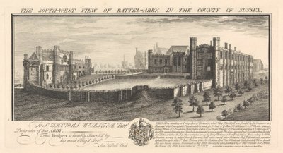 The South-West View of Battel-Abbey, in the County of Sussex by Samuel Buck