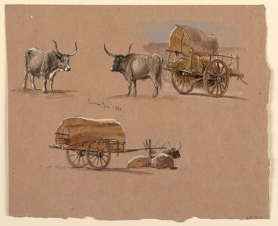Oxcarts, Rome, Italy, January 1873 by Samuel Colman