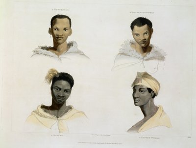 A Hottentot, a Hottentot Woman, a Kaffre, a Kaffre Woman: Four Head and Shoulder Vignettes, Plate 14 from 