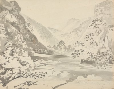 A River Scene with Mountains in the Background by Samuel Davis