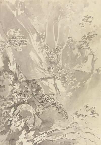 Figures Crossing a Bridge Over a Ravine by Samuel Davis