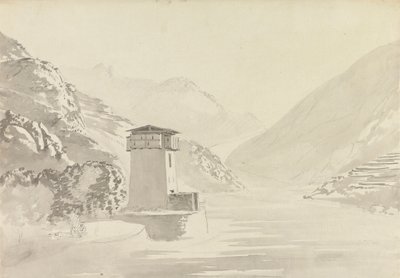 View from the Bridge at Wandepore [Wangdu Phodrang] by Samuel Davis