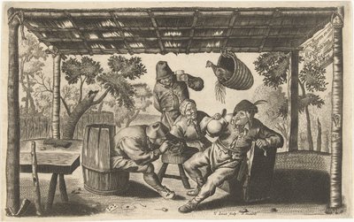 Three Drinking and Smoking Farmers in a Barn by Samuel Donnet