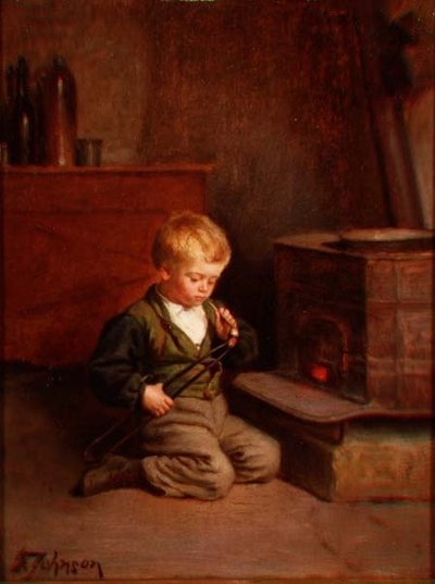Boy Lighting a Pipe by Samuel Frost Johnson
