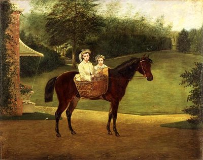 Portrait of Two Girls in a Pannier on a Pony by Samuel Henry Alken