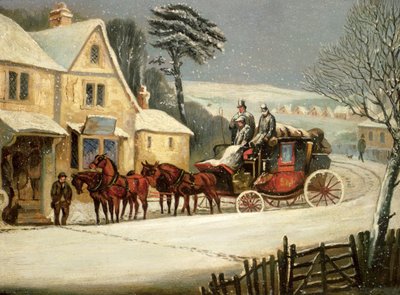 Winter Scene with the Royal Mail Halted at an Inn by Samuel Henry Alken