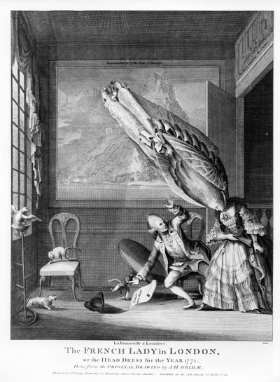 The French Lady in London or The Head Dress of the Year 1771, printed for S. Sledge by Samuel Hieronymous Grimm