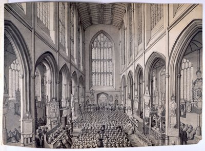 View from the East End of the Interior of Bath Abbey, with Congregation by Samuel Hieronymous Grimm
