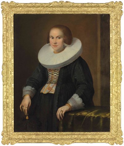Portrait of a Young Lady, Half-Length, Holding a Feather, c.1636 by Samuel Hofmann