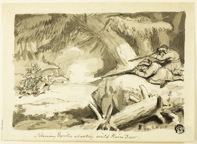 Siberian Exiles Shooting Wild Reindeer (recto); Shell (verso) by Samuel Howett