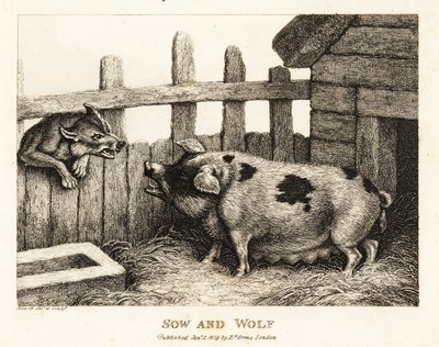 A Large Sow in a Pig Sty Snarling at a Wolf by Samuel Howitt