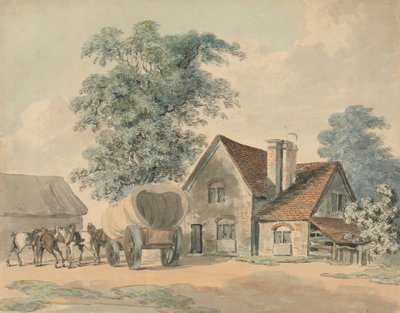 Horses and Wagon Outside a Cottage by Samuel Howitt