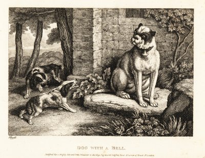 Two Spaniels Barking at a Bulldog with a Bell on Its Collar by Samuel Howitt