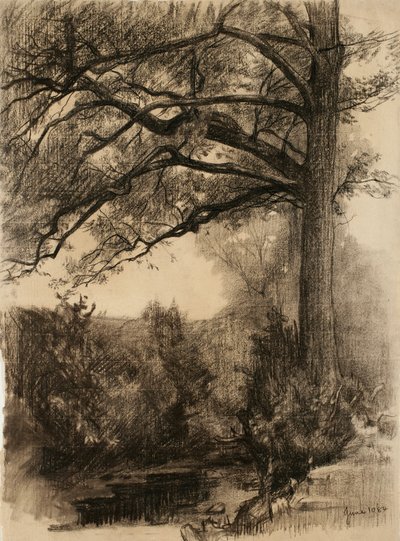 Landscape with large tree by Samuel Isham