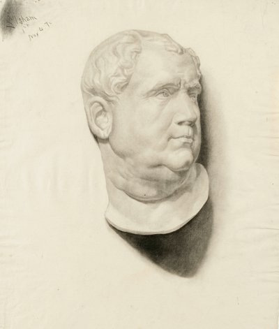 Sketch of a cast of a male head by Samuel Isham