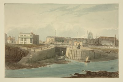 Entrance to the Bathurst Basin from the New Cut, c.1825 by Samuel Jackson