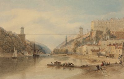 The Proposed Suspension Bridge from Rownham Ferry, c. 1836 by Samuel Jackson
