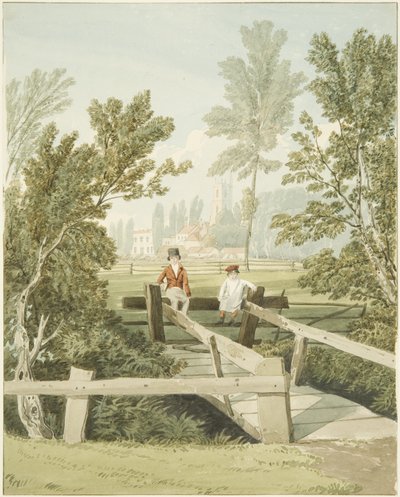 Two Boys on a Stile at Brislington Brook by Samuel Jackson