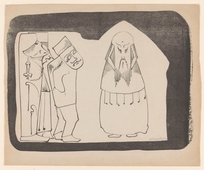 Fantasy: Three Figures to the Left, Frontal Chinese-Like Figure to the Right by Samuel Jessurun de Mesquita (signed by artist)