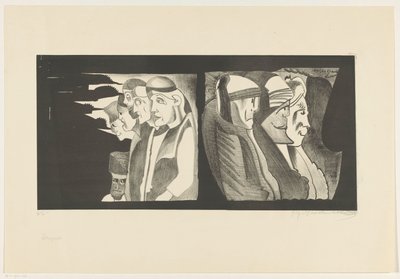 Two groups of figures with their backs to each other by Samuel Jessurun de Mesquita (signed by artist)