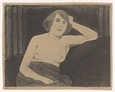 Female Nude, Seated on a Bench, Hand Against Head by Samuel Jessurun de Mesquita (signed by artist)