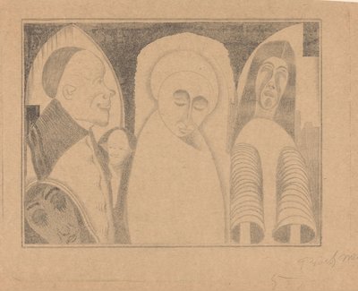 Fantasy: Various Figures, the Rightmost with Sleeves Like Tubes by Samuel Jessurun de Mesquita