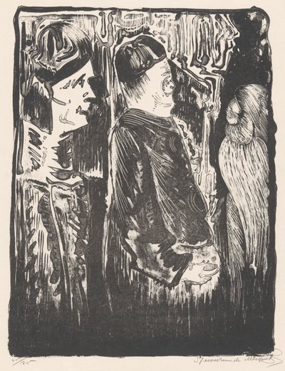 Fantasy: Two Figures with Hats on the Left, an Engraved Appearance with Feathered Cloak on the Right by Samuel Jessurun de Mesquita