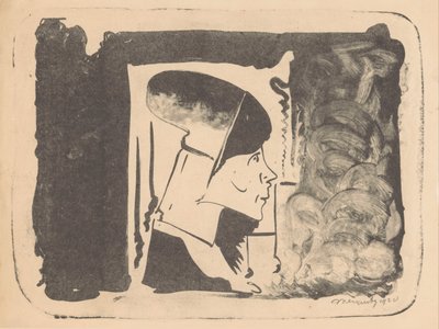 Fantasy: Profile Head to the Right in a White Rectangle, Surrounded by Black by Samuel Jessurun de Mesquita