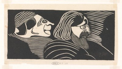 Fantasy: Two Male Profiles Facing Left, Left Profile Facing Opposite Direction by Samuel Jessurun de Mesquita