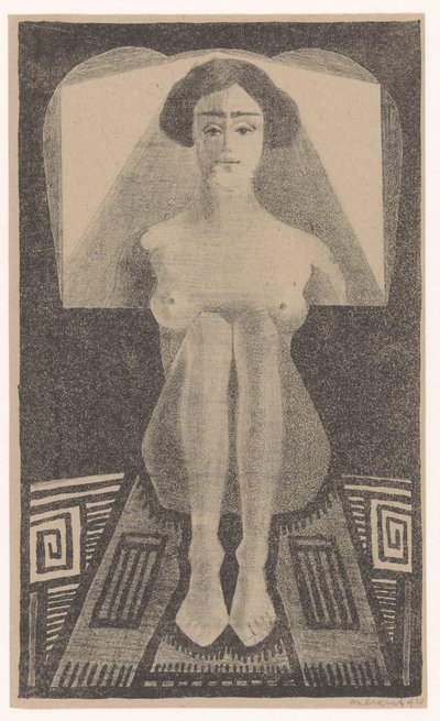 Frontal View, Seated Nude in Geometric Environment by Samuel Jessurun de Mesquita