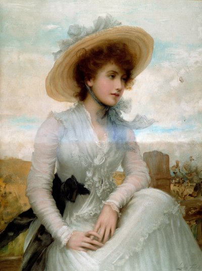 Portrait of a Young Woman with a Straw Hat by Samuel Luke Fildes