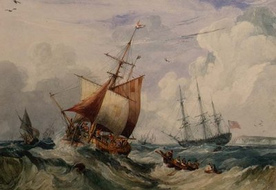 A French Fishing Smack in a Swell off Dover by Samuel Owen
