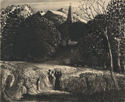 Cornfield and Church by Moonlight by Samuel Palmer