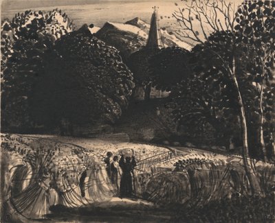 Cornfield and Church by Moonlight by Samuel Palmer