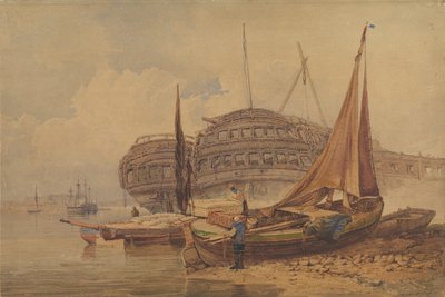 Coastal Scene with Beached Boats in Foreground, Early-Mid 19th Century by Samuel Prout