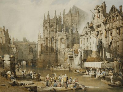 Figures on the River Banks at St. Etienne, Caen by Samuel Prout