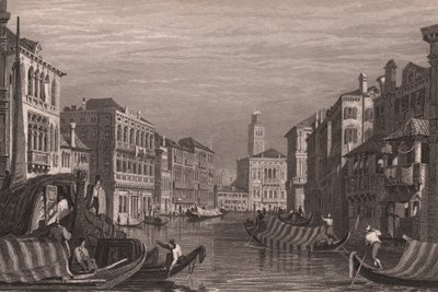 Gondolas on Grand Canal, Venice, Italy, steel engraving after drawing by Samuel Prout by Samuel Prout