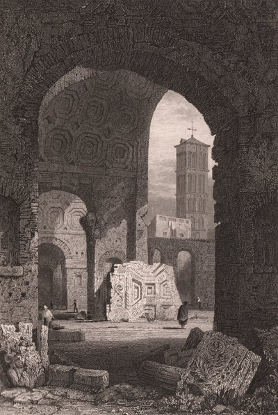 The Temple of Peace or the Forum of Vespasian, Rome, Lazio, Italy, Steel Engraving from Drawing by Samuel Prout by Samuel Prout