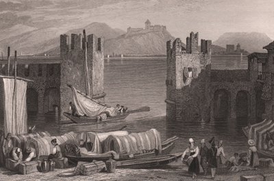 View of Angera castle in Arona, Lake Maggiore, Piedmont, Italy (engraving) by Samuel Prout