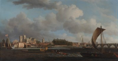 Westminster from Lambeth, with the Ceremonial Barge of the Ironmongers
