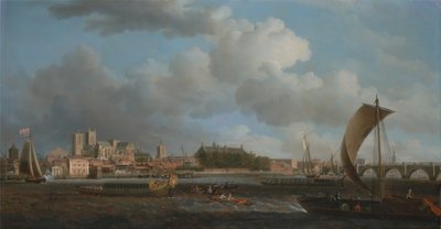 Westminster from Lambeth, with the Ceremonial Barge of the Ironmongers Company by Samuel Scott