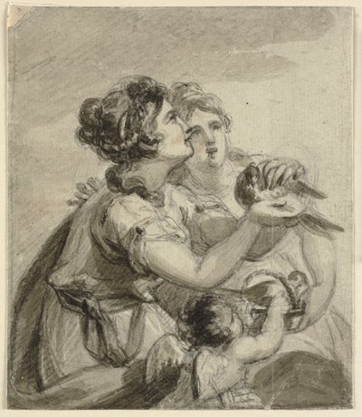 Two Women with a Dove in Their Hands and a Cupid by Samuel Shelley