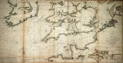 A new and correct large draught of the Channel between England and France with the coast of Ireland St. Georges & Bristol Channel and several of the most notable harbours at large by Samuel Thornton