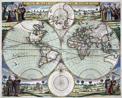 A New Map of the World, c.1702 by Samuel Thornton