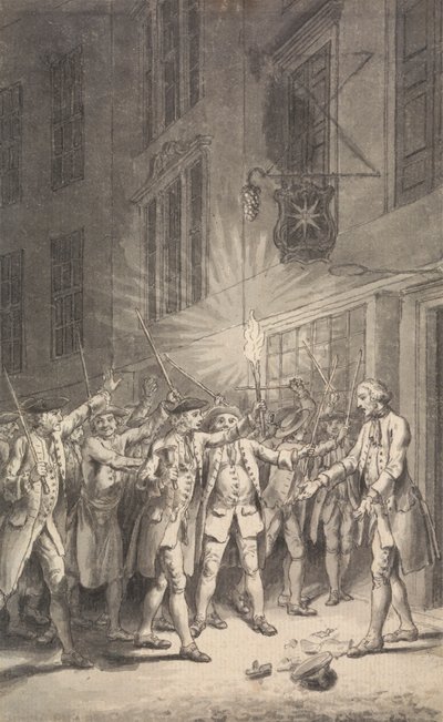 The Mob Assembled to Pull Down the Bawdy House kept by Peter Wood in the Strand by Samuel Wale