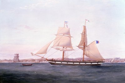 The Maria Helena off Lisbon with the Tower of Belem Beyond Her Bow by Samuel Walters