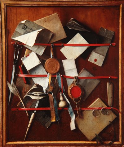 Feigned Letter Rack with Writing Implements by Samuel van Hoogstraten