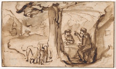 Jacob and Esau (recto); Head of a Young Woman Asleep (verso) by Samuel van Hoogstraten