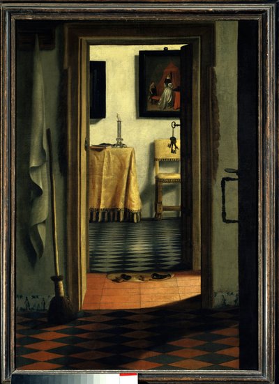 The slippers An interior of house in Holland by Samuel van Hoogstraten