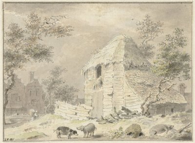 Farmhouse with Some Pigs by Samuel van Huls (possibly)